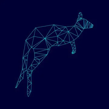 Kangaroo low poly triangulation triangulated polygonal electric cyan blue vib Stock Illustration