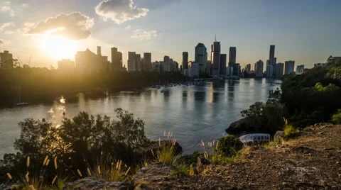Kangaroo Point Brisbane Sunset Time Lapse 4K, Australia Video stock 56377972