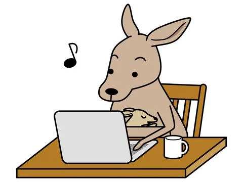 Kangaroo raising a child looking at a computer. Stock Illustration