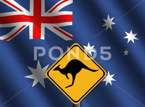 Kangaroo sign with australian flag Stock Illustration