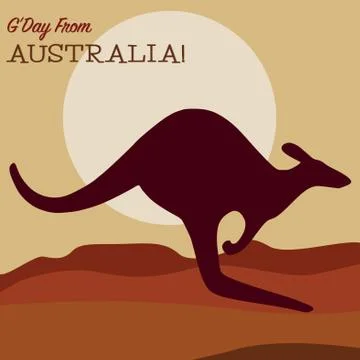 Kangaroo at sunset greeting card in vector format. Stock Illustration