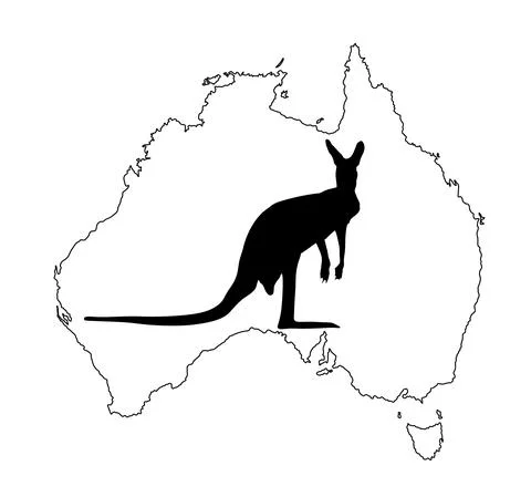 Kangaroo vector silhouette on Australian map vector silhouette Stock Illustration