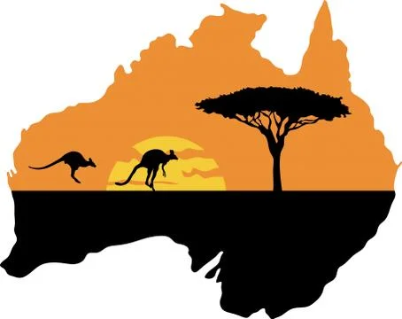 Kangaroos on the background of the setting sun イラスト素材