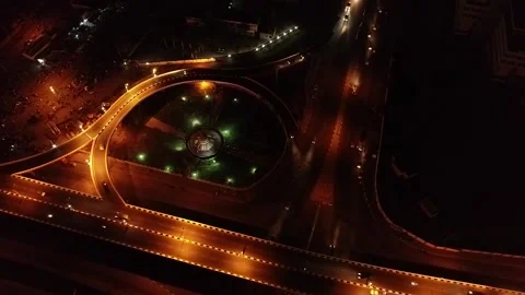 The Kano City Gate Interchange glows after dark with bright roadway lights Video stock 340401432