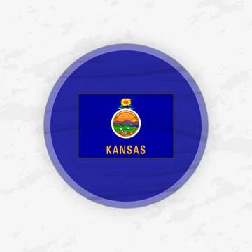 Kansan Flag in a Circular Emblem Design, Abstract Round Sticker Illustration. Stock Illustration