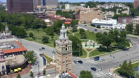 Kansas City Giralda Tower, Downtown Aerial Drone 4K Stock Footage