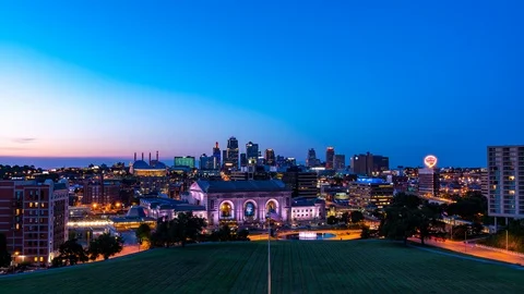 Kansas City Skyline Day to Night - Timelapse Stock Footage