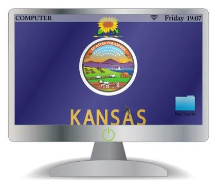Kansas Computer Screen With On Button Stock Illustration