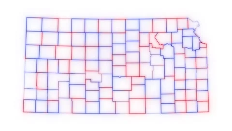Kansas county map red blue election outline white background seamless loop Stock Footage 343867758