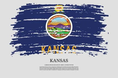 Kansas flag with brush stroke effect and information text poster, vector Illustrazione stock