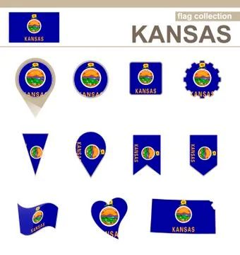 Kansas Flag Collection Stock Illustration