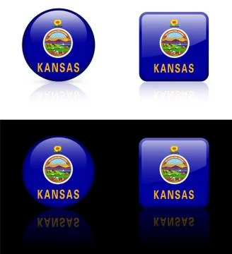 Kansas Flag Icon on Internet Button Stock Illustration