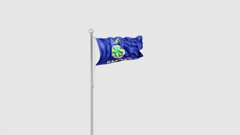 Kansas   Flag Pole  Animation Include Alpha 3D Rendering Stock-Footage 312076625