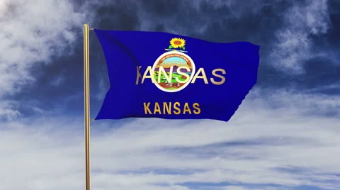 Kansas flag with title waving in the wind. Looping sun rises style.  Animation Stock-Footage 48164782