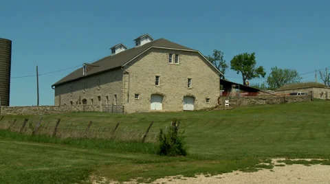 Kansas Limestone Barn on hillside Stock Footage 38416466