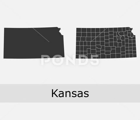 Kansas map counties outline: Royalty Free #129504390