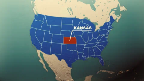Kansas Map Highlight USA 3D Political Globe Animation Stock Footage 313462466