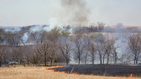 Kansas Prairie Burning Stock-Footage 94592425
