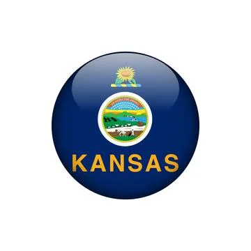 Kansas Round Circle Button Flag of the US States Vector Template Illustrazione stock