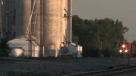 Kansas RR and Grain Elevator Stock Footage 77737709