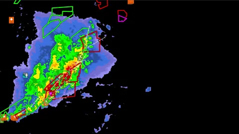 Kansas Severe thunderstorms with tornado warning on doppler weather radar screen Stock Footage 310058084