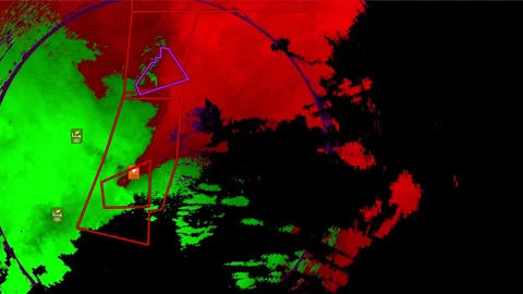 Kansas Severe thunderstorms with tornado warning on doppler weather radar screen Stock Footage 310058162