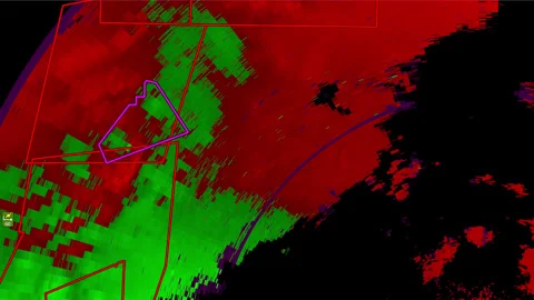 Kansas Severe thunderstorms with tornado warning on doppler weather radar screen Stock Footage 310058260