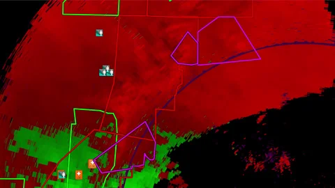 Kansas Severe thunderstorms with tornado warning on doppler weather radar screen Stock Footage 310058343