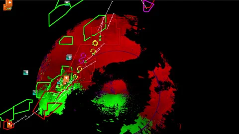 Kansas Severe thunderstorms with tornado warning on doppler weather radar screen Stock Footage 310058355