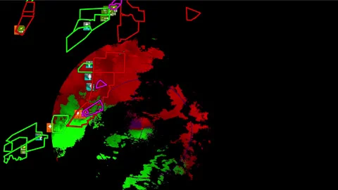 Kansas Severe thunderstorms with tornado warning on doppler weather radar screen Stock Footage 310058360