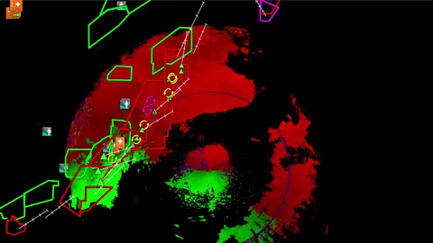 Kansas Severe thunderstorms with tornado warning on doppler weather radar screen Stock Footage 310058413
