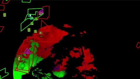 Kansas Severe thunderstorms with tornado warning on doppler weather radar screen Stock Footage 310058424