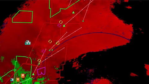Kansas Severe thunderstorms with tornado warning on doppler weather radar screen Stock Footage 310058488