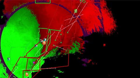 Kansas Severe thunderstorms with tornado warning on doppler weather radar screen Stock Footage 310058517