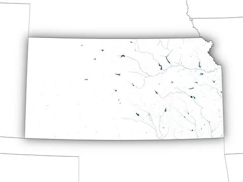 Kansas shape with state borders, white map 스톡 일러스트