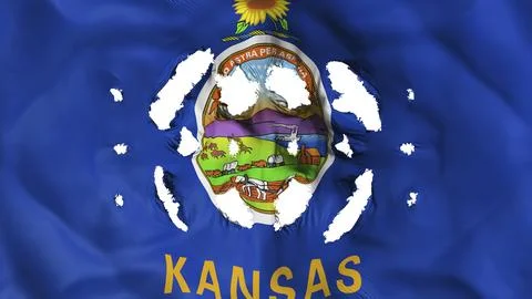 Kansas state flag with a small hole, white background, 3D rendering Stock Illustration