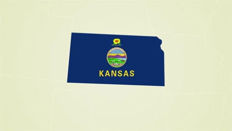 Kansas state flag United States map outl... | Stock Video | Pond5