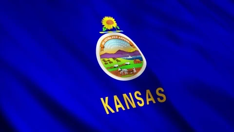 Kansas State Flag waving in the wind Stock Footage 236083827
