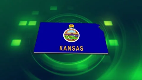 Kansas State Map and Flag Background Stock Footage 344648054