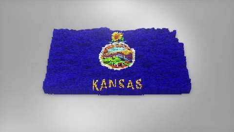 Kansas State Map with Flag Intro Background Stock Footage 315165888