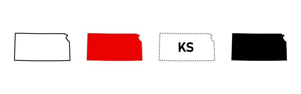 Kansas state map icon set. US state silhouette in outline, filled, dotted a.. Stock Illustration