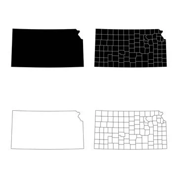 Kansas State Outline and Solid Fill Map Set. 스톡 일러스트