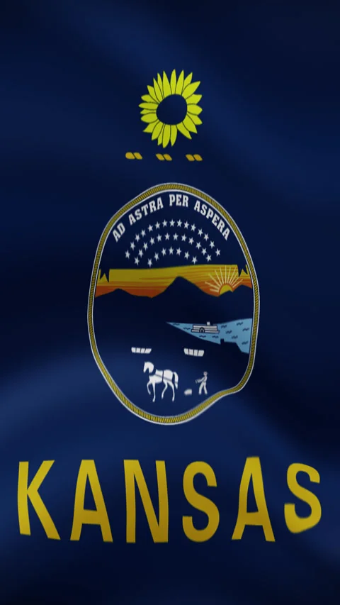Kansas State Waving Flag in Vertical Orientation – Realistic Loop Animation Stock Footage 294948958