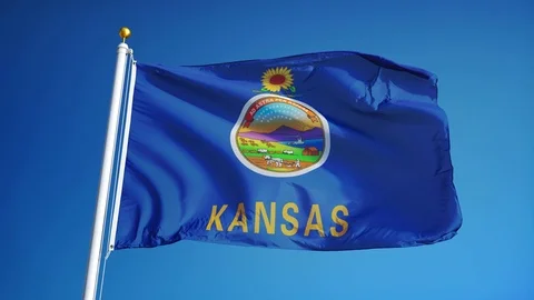 Kansas (U.S. state) flag in slow motion seamlessly looped with alpha Stock-Footage 70144390