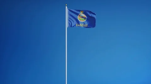 Kansas (U.S. state) flag in slow motion seamlessly looped with alpha Stock Footage 70144641