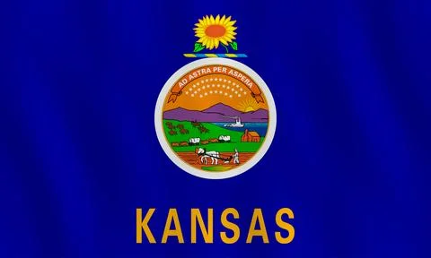 Kansas US state flag with waving effect, official proportion. Ilustración de archivo