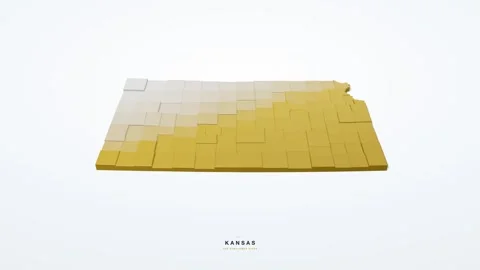 Kansas USA 3D isometric state map with county borders rotating on a clean white Stock Footage 340404531