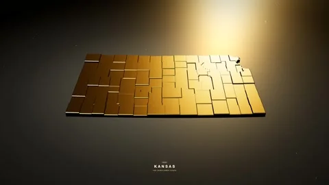Kansas USA 3D state map in gold style Stock-Footage 341171954