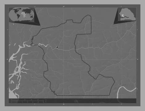 Kaolack, Senegal. Bilevel elevation map with lakes and rivers Stock Illustration