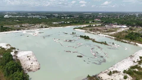 Kaolin Lake is an artificial lake formed from a former kaolin mining area. .. Stock Footage 340640992